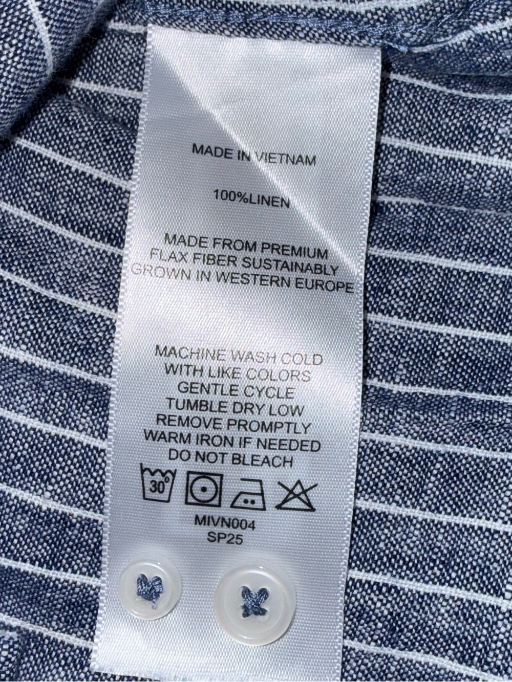 Quince 100% European Linen Button Front Shirt Blue White Stripe Size M - Picture 8 of 9